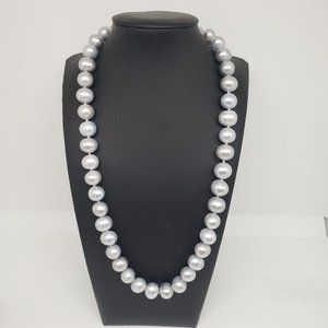 11-11.5MM SILVER CULTURED FRESHWATER PEARL 14K YELLOW GOLD 20" STRAND NECKLACE
